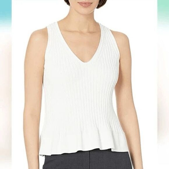 Theory White Ribbed Peplum Tank Top - Picture 1 of 3